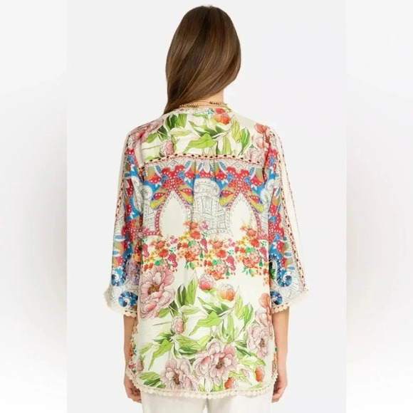 Johnny Was Blush Button Down Silk Blouse Top Tunic size XS - Picture 2 of 12